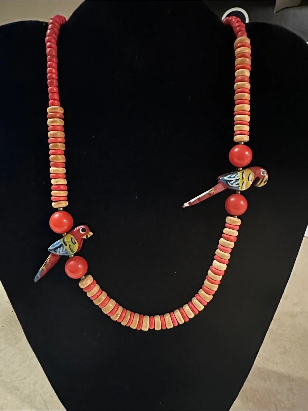 Vintage Colorful Red Parrot Bead Necklace